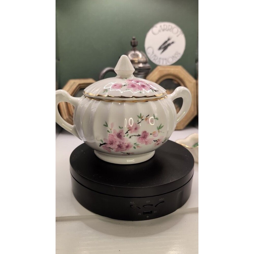 Vintage Floral Porcelain Sugar Bowl with Lid
